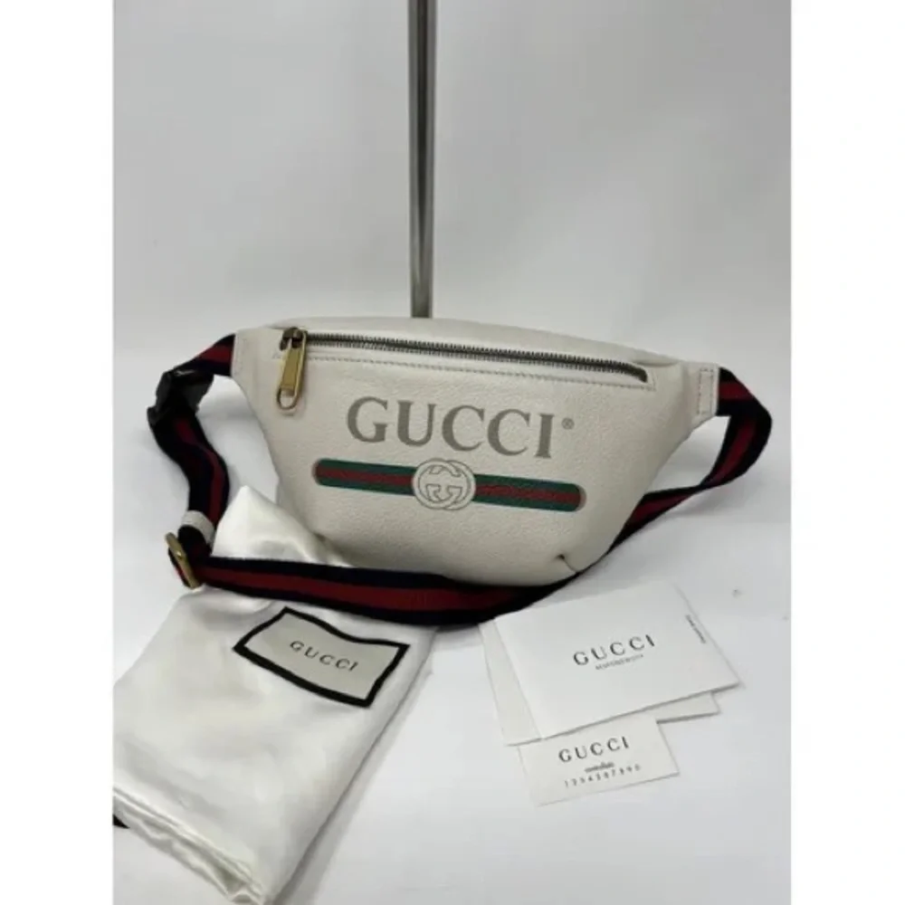 Gucci Logo leather belt Ivory white leather Fanny pack leather shoulder bag - Picture 2 of 7